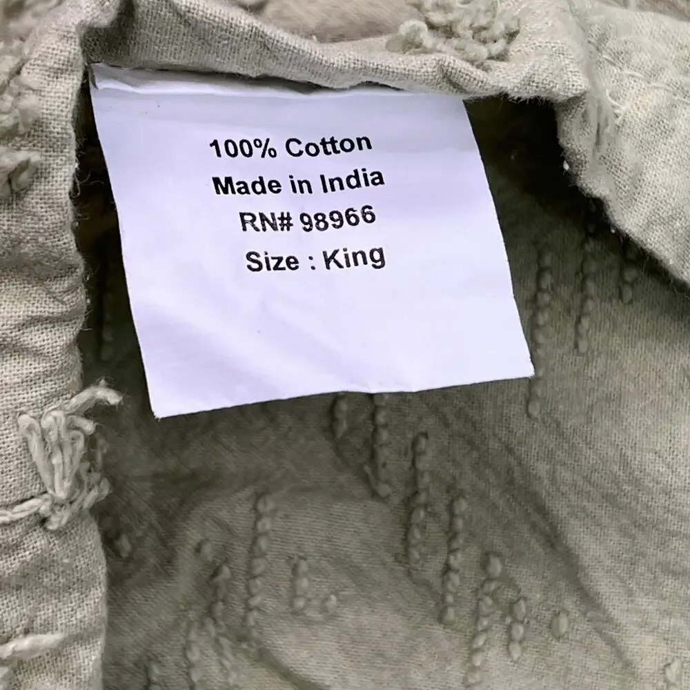 Vintage Chenille Bedspread Green King Size Upcycling Textile Cotton